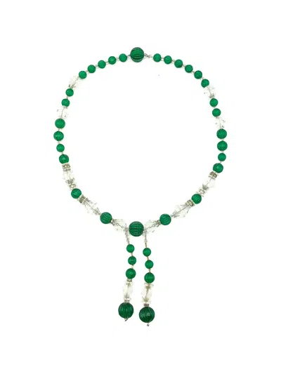 Pre-owned Jennifer Gibson Jewellery 1920s Art Deco French Melon Cut Emerald Sautoir In Silver