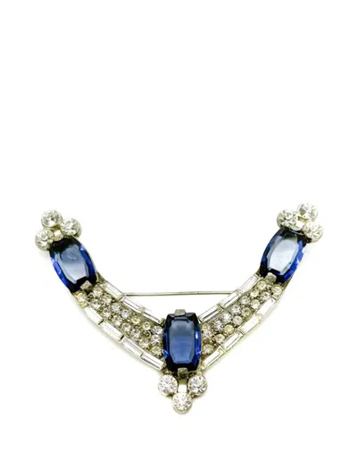 Pre-owned Jennifer Gibson Jewellery 1930s Art Deco Sapphire Brooch In Silver