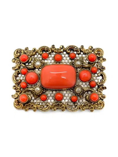 Pre-owned Jennifer Gibson Jewellery 1930s Crystal-embellishment Brooch In Gold