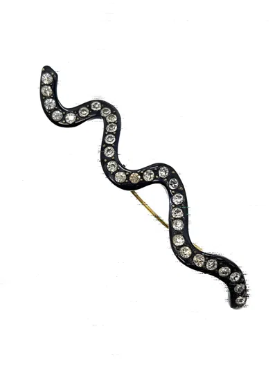 Pre-owned Jennifer Gibson Jewellery 1930s  Art Deco Crystal Snake Brooch In Black