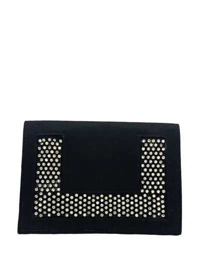 Pre-owned Jennifer Gibson Jewellery 1930s Rhinestone Silk Clutch Bag In Black