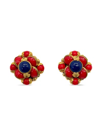 Pre-owned Jennifer Gibson Jewellery 1940s Beaded-embellished Earrings In Gold