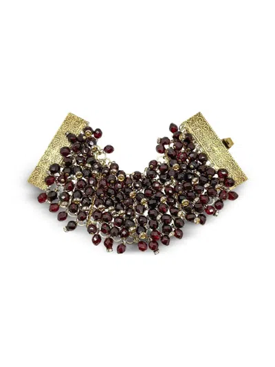 Pre-owned Jennifer Gibson Jewellery 1940s Ruby Droplet Cuff Bracelet In Gold