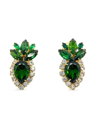 Pre-owned Jennifer Gibson Jewellery 1950s Crystal-embellished Emerald Earrings In Gold