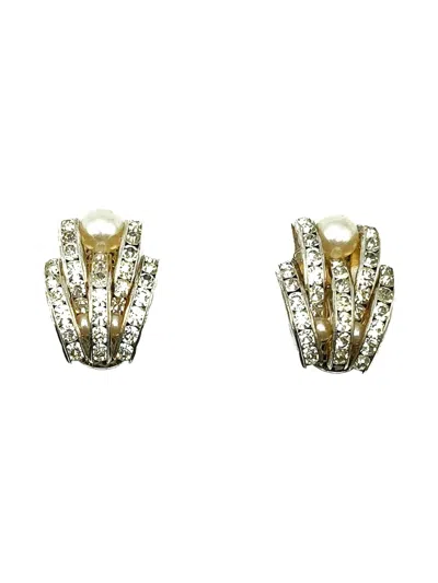 Pre-owned Jennifer Gibson Jewellery 1950s Crystal Pearl Earrings In Silver