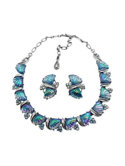 Pre-owned Jennifer Gibson Jewellery 1950s Jewelcraft Fan Necklace Set In Silver