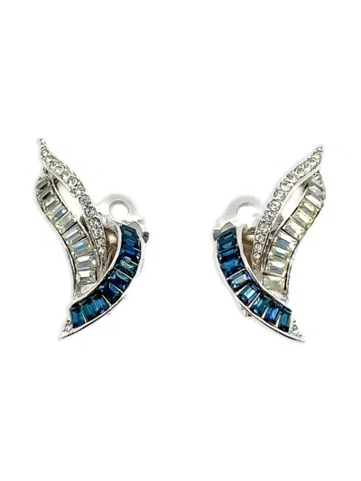 Pre-owned Jennifer Gibson Jewellery 1950s Paste Swoosh Clip-on Earrings In Silver