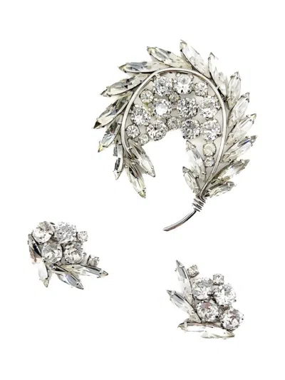 Pre-owned Jennifer Gibson Jewellery 1950s Sherman Floral Navette Brooch And Earrings In Silver