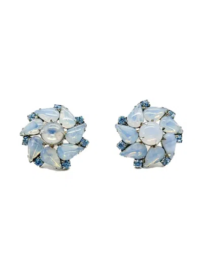 Pre-owned Jennifer Gibson Jewellery 1950s Sunburst Opaline Glass Earrings In Blue