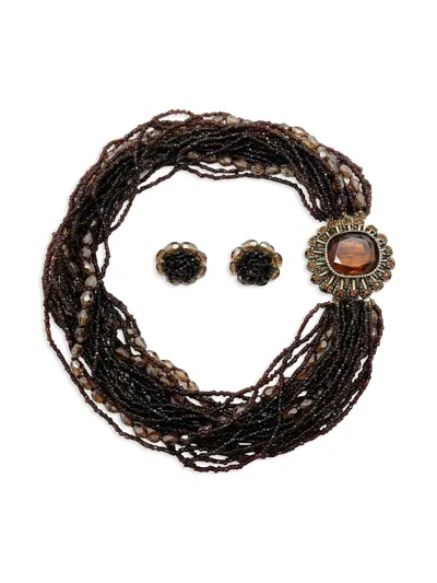 Pre-owned Jennifer Gibson Jewellery Vogue Crystal 吊饰耳环套装（1950年代典藏款） In Brown