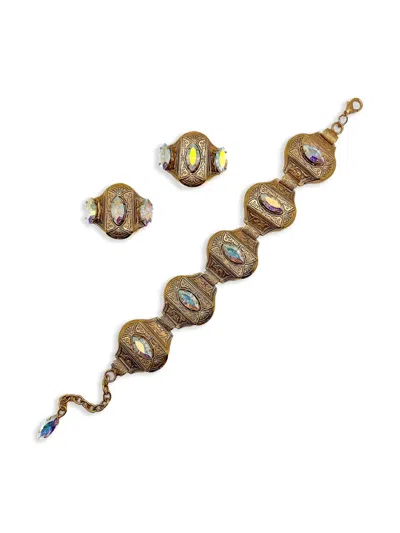 Pre-owned Jennifer Gibson Jewellery 1960s Aurora Borealis Bracelet & Earrings In Gold