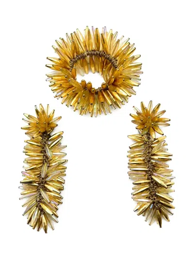 Pre-owned Jennifer Gibson Jewellery 1960s Beaded Bracelet And Earrings Set In Gold