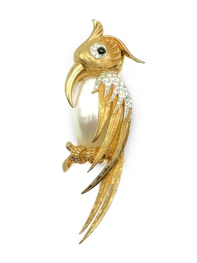 Pre-owned Jennifer Gibson Jewellery 1960s Cockatoo Pearl Belly Brooch In Gold