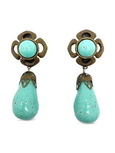 Pre-owned Jennifer Gibson Jewellery 1960s French Duck Egg Earrings In Blue