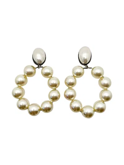 Pre-owned Jennifer Gibson Jewellery 1960s Mabé Pearl Hoop Earrings In Silver