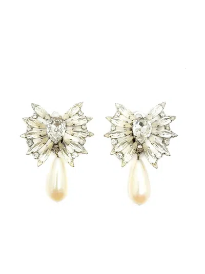 Pre-owned Jennifer Gibson Jewellery 1960s Marquise-crystal Pearl Drop Earrings In Silver