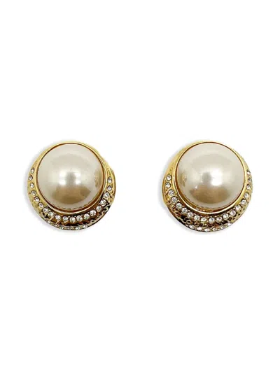 Pre-owned Jennifer Gibson Jewellery 1980's Vintage Grand Pearl Crescent Clip-on Earrings In Gold