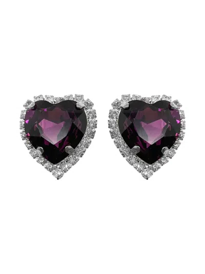 Pre-owned Jennifer Gibson Jewellery 1980s Amethyst Heart Earrings In Silver