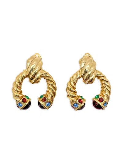 Pre-owned Jennifer Gibson Jewellery 1980s Cabochon Earrings In Gold
