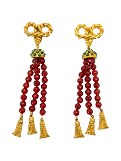 Pre-owned Jennifer Gibson Jewellery 1980s Carnelian Tassel Earrings In Gold