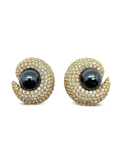 Pre-owned Jennifer Gibson Jewellery 1980s Ciner Pearl Earrings In Gold