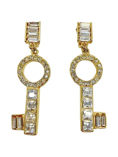 Pre-owned Jennifer Gibson Jewellery 1980s Crystal-embellished Statement Earrings In Gold