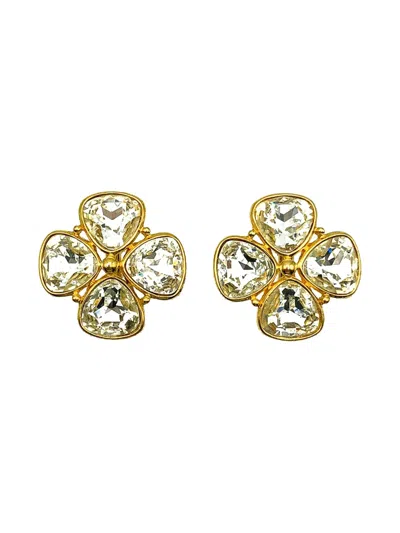 Pre-owned Jennifer Gibson Jewellery 1980s Crystal Quatre Earrings In Gold