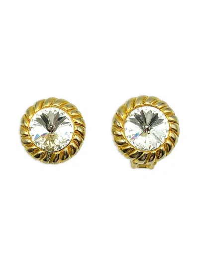 Pre-owned Jennifer Gibson Jewellery 1980s Crystal Rivoli Earrings In Gold