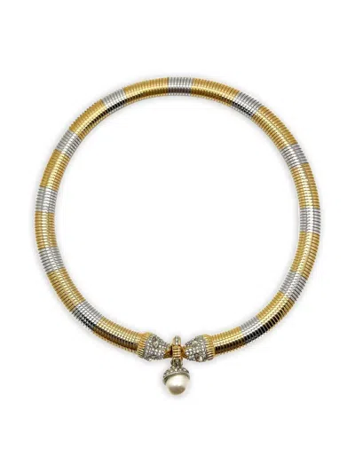 Pre-owned Jennifer Gibson Jewellery 1980s Double Big Cat Gas Pipe Collar Necklace In Gold