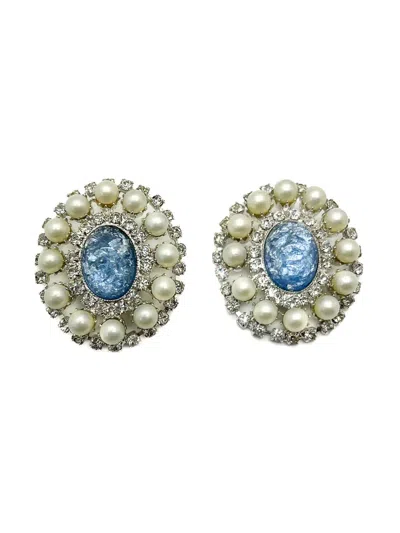 Pre-owned Jennifer Gibson Jewellery 1980s Easter Egg And Pearl Earrings In Silver