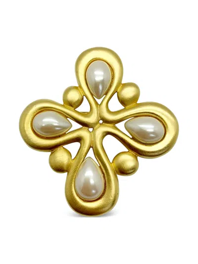 Pre-owned Jennifer Gibson Jewellery 1980s Givenchy Pearl Brooch In Gold