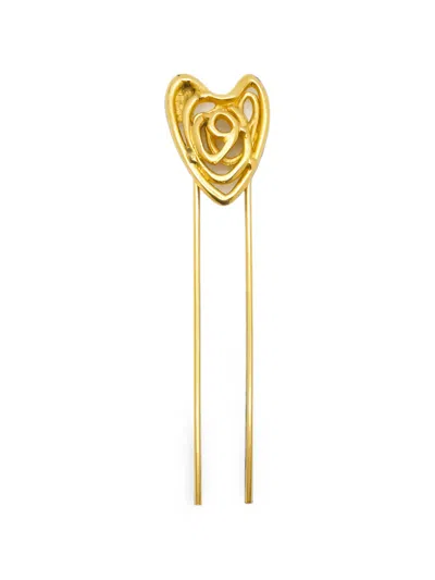 Pre-owned Jennifer Gibson Jewellery 1980s Heart-motif Hair Pin In Gold