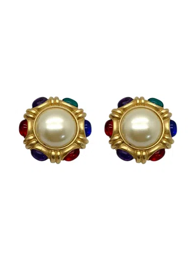 Pre-owned Jennifer Gibson Jewellery 1980s Mughal Cabochon-cut Earrings In Gold