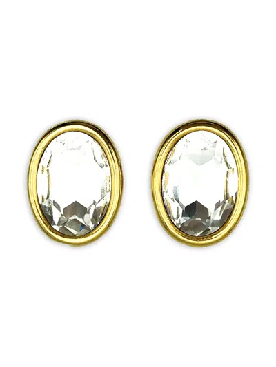 Pre-owned Jennifer Gibson Jewellery 1980s Oval Crystal Headlamp Earrings In Gold