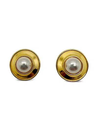 Pre-owned Jennifer Gibson Jewellery 1980s Pearl Earrings In Gold