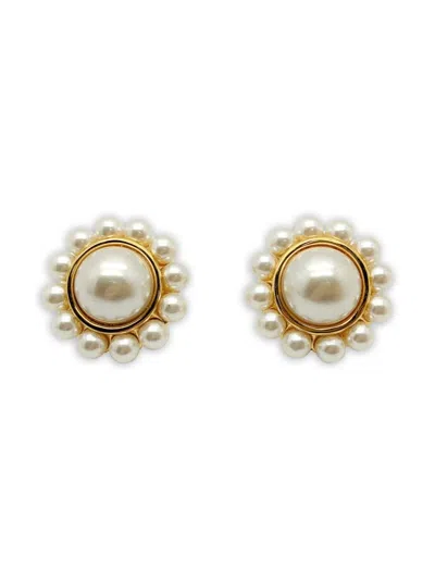 Pre-owned Jennifer Gibson Jewellery 1980s Pearl Napier Earrings In Gold