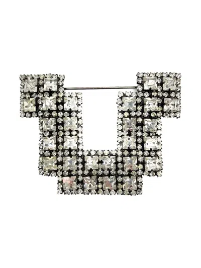 Pre-owned Jennifer Gibson Jewellery 1980s  Butler & Wilson Statement Art Deco Crystal Brooch In Silver