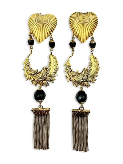Pre-owned Jennifer Gibson Jewellery 1980s  Heart Tassel Clip-on Earrings In Gold