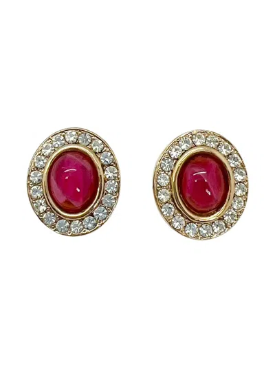 Pre-owned Jennifer Gibson Jewellery 1980s Ruby Cabochon Earrings In Gold