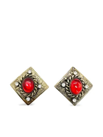 Pre-owned Jennifer Gibson Jewellery 1980s Silver Ruby Plaque Earrings