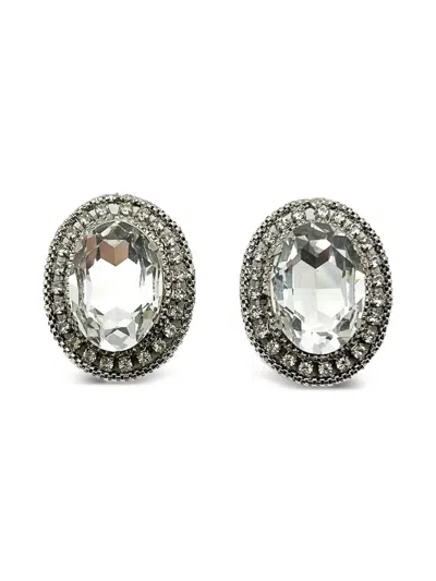 Pre-owned Jennifer Gibson Jewellery 1980s Statement Crystal Headlamp Earrings In Silver