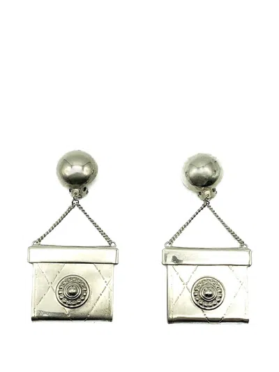 Pre-owned Jennifer Gibson Jewellery 1980s Statement Handbag Earrings In Silver