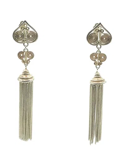 Pre-owned Jennifer Gibson Jewellery 1980s Tassel Heart Earrings In Silver