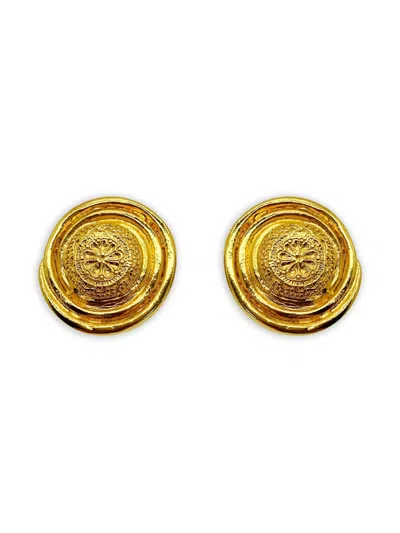 Pre-owned Jennifer Gibson Jewellery 1980s Yves Saint Laurent Floral Nest Earrings In Gold