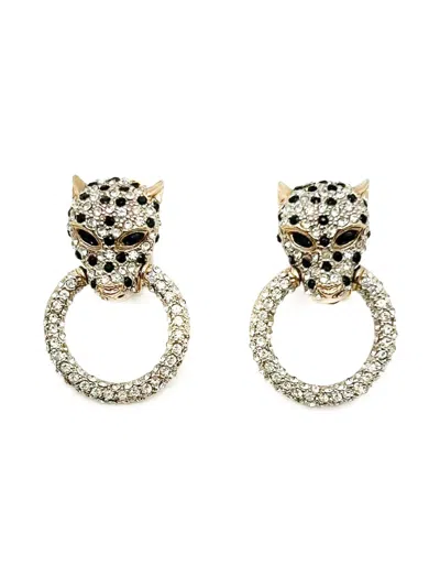 Pre-owned Jennifer Gibson Jewellery 1990s Butler & Wilson Big Cat Crystal Earrings In Gold