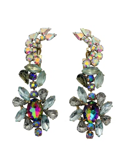 Pre-owned Jennifer Gibson Jewellery 1990s Crystal Day Night Earrings In Gold