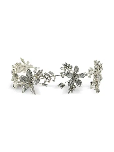 Pre-owned Jennifer Gibson Jewellery 1990s Floral Crystal Tiara In Silver