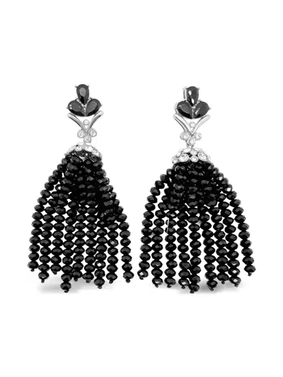 Pre-owned Jennifer Gibson Jewellery 1990s Monet Tassel Crystal Earrings In Silver