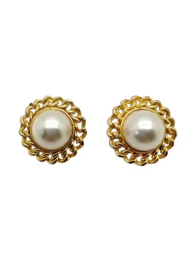 Pre-owned Jennifer Gibson Jewellery 1990s  Faux-pearl Chain-link Earrings In 金色