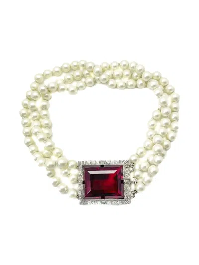 Pre-owned Jennifer Gibson Jewellery 1990s Rectangular-crystal Pearl Torsade Necklace In White